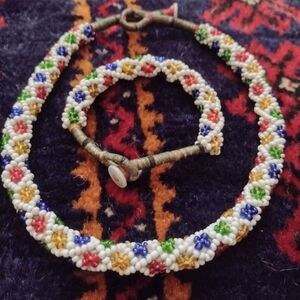 Vintage Colorful Beaded Choker Necklace & Bracelet Set